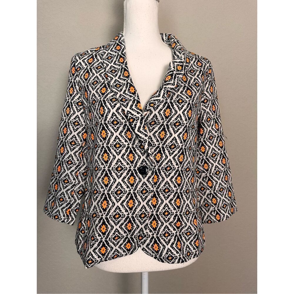 NEW Lucca Couture Black White Yellow Blazer Large
